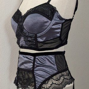 Blue Steele Shimmer Bustier & Garter Set